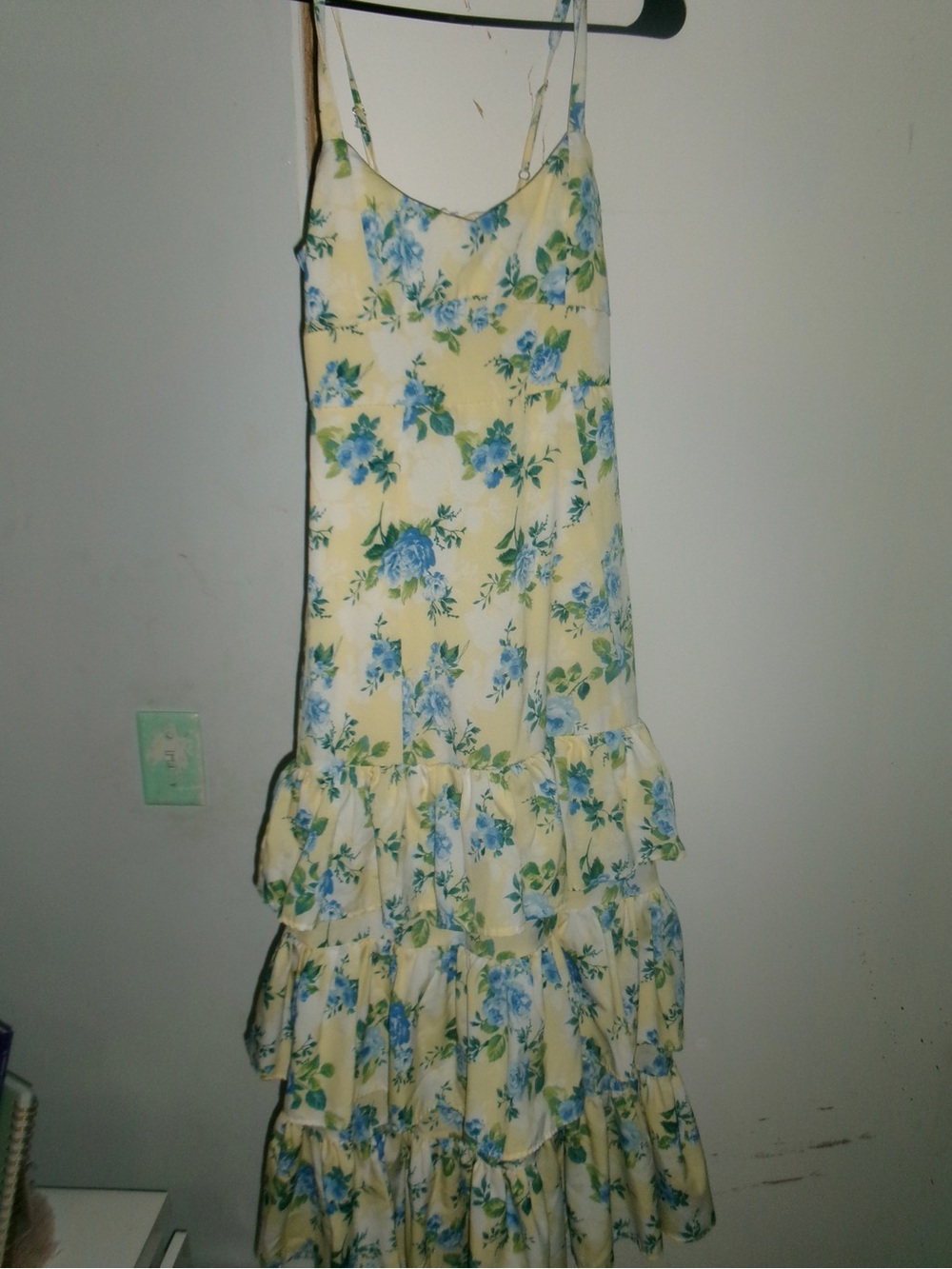 Blu Pepper Yellow Floral Tiered Maxi Dress with Blue Roses